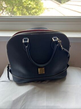 Dooney & Bourke Navy Dome Satchel with Gold Hardware